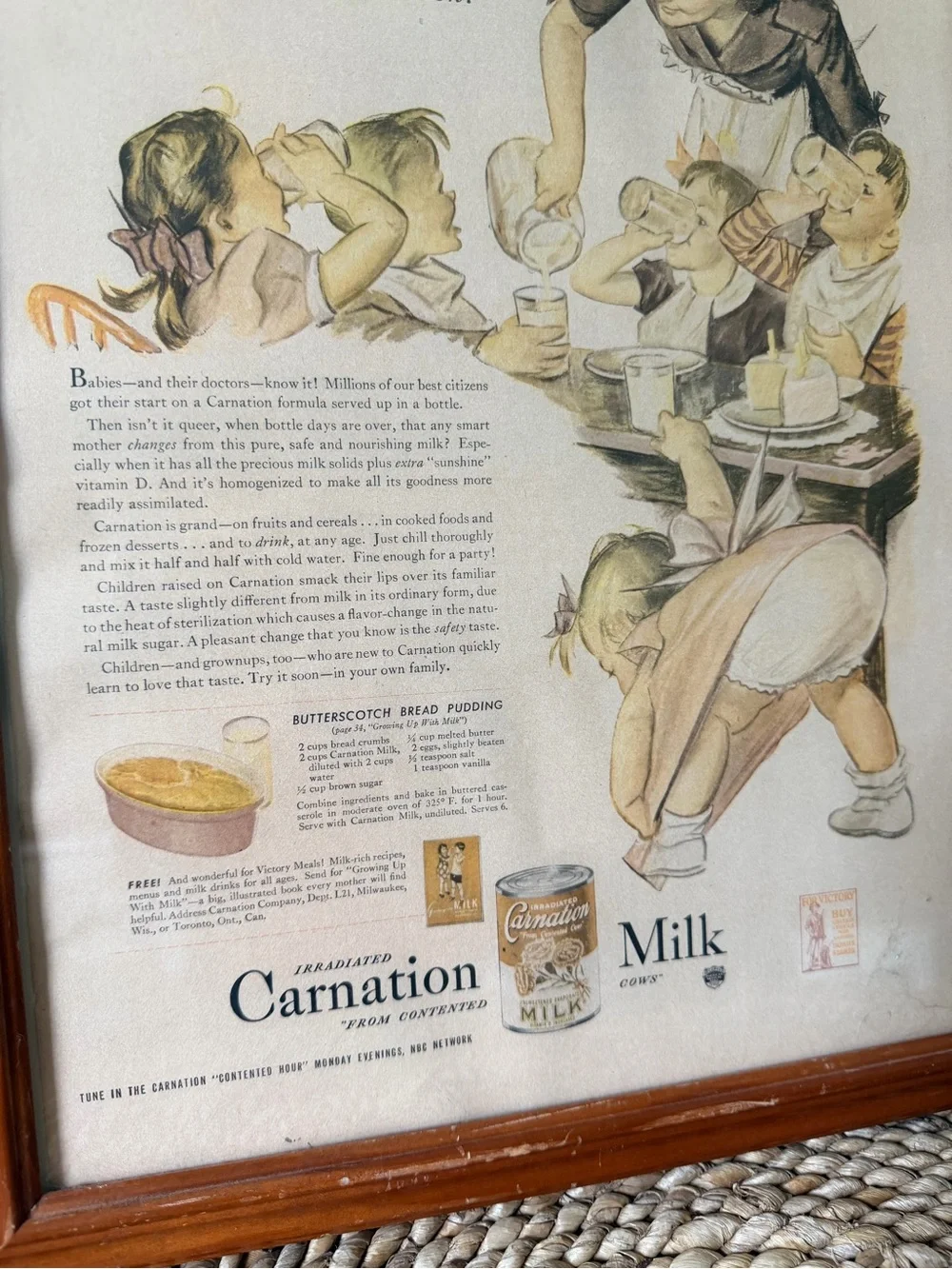 Vintage 1940s Carnation Milk 'Bottoms Up!' Advertising Print